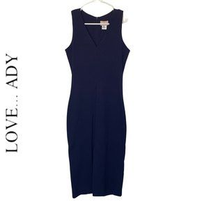 Love...Ady Navy Knit Ponte V-neck Bodycon Dress SZ S